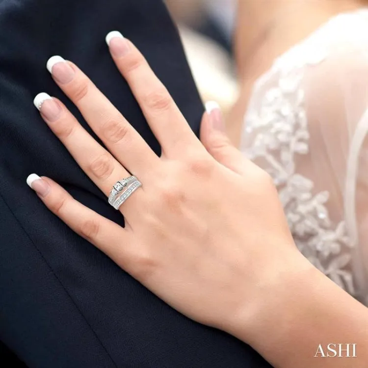 1 1/2 Ctw Diamond Wedding Set with 1 Ctw Princess Cut Engagement Ring and 1/2 Ctw Wedding Band in 14K White Gold