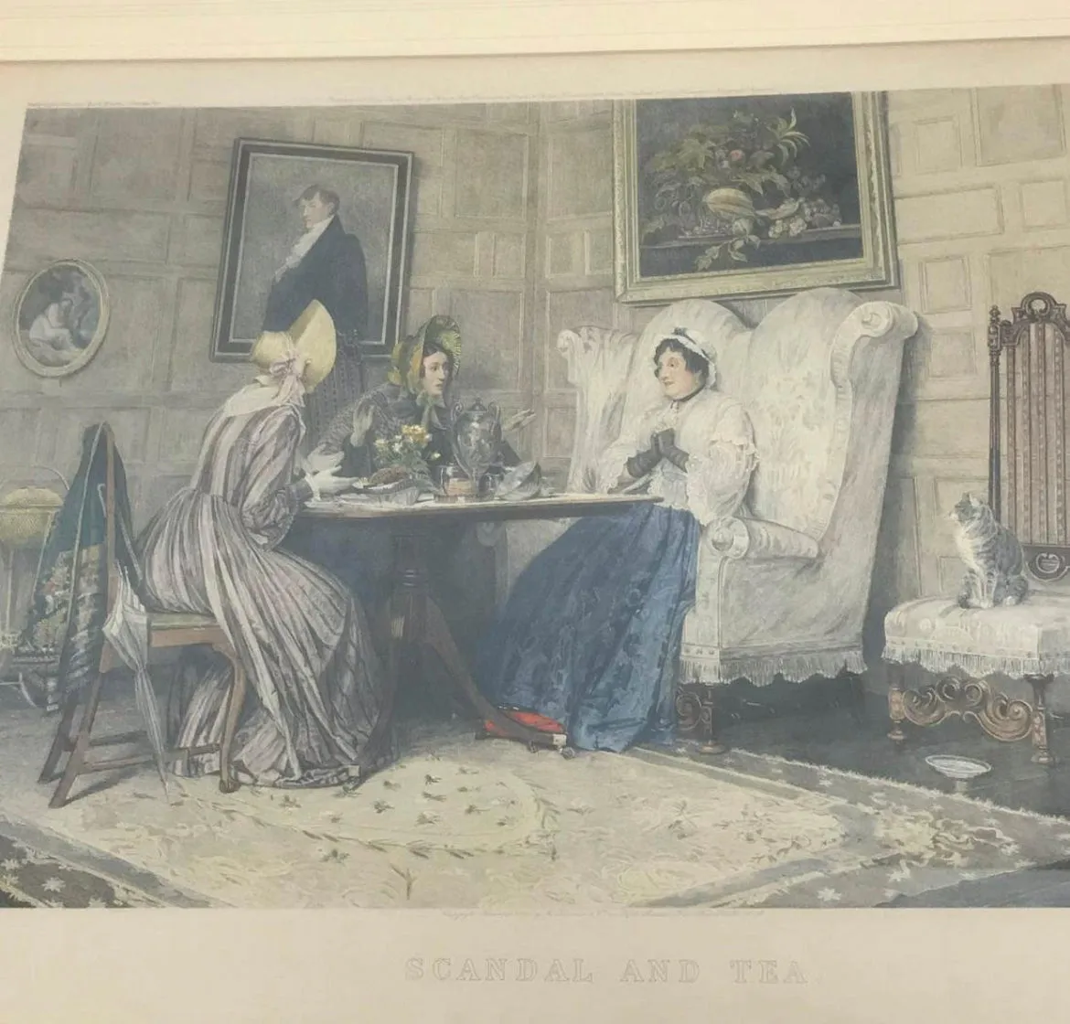 1936 Scandal and Tea, Hand-Colored Litho
