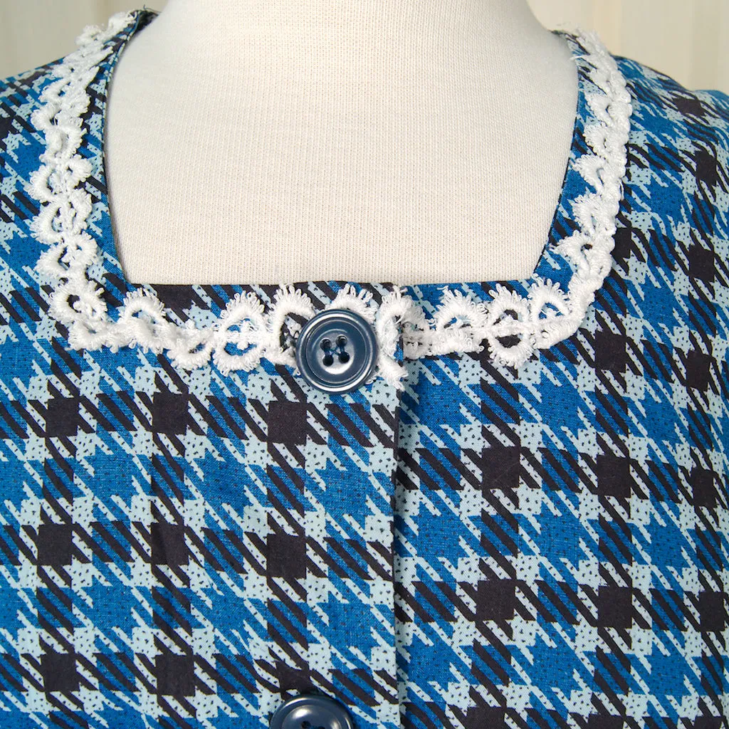 1950s Blue Houndstooth Dress