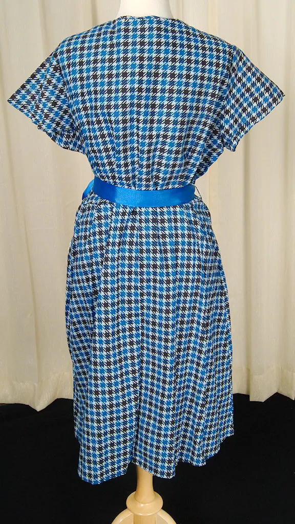 1950s Blue Houndstooth Dress