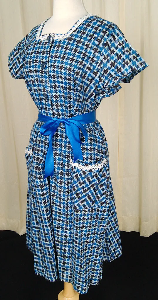 1950s Blue Houndstooth Dress