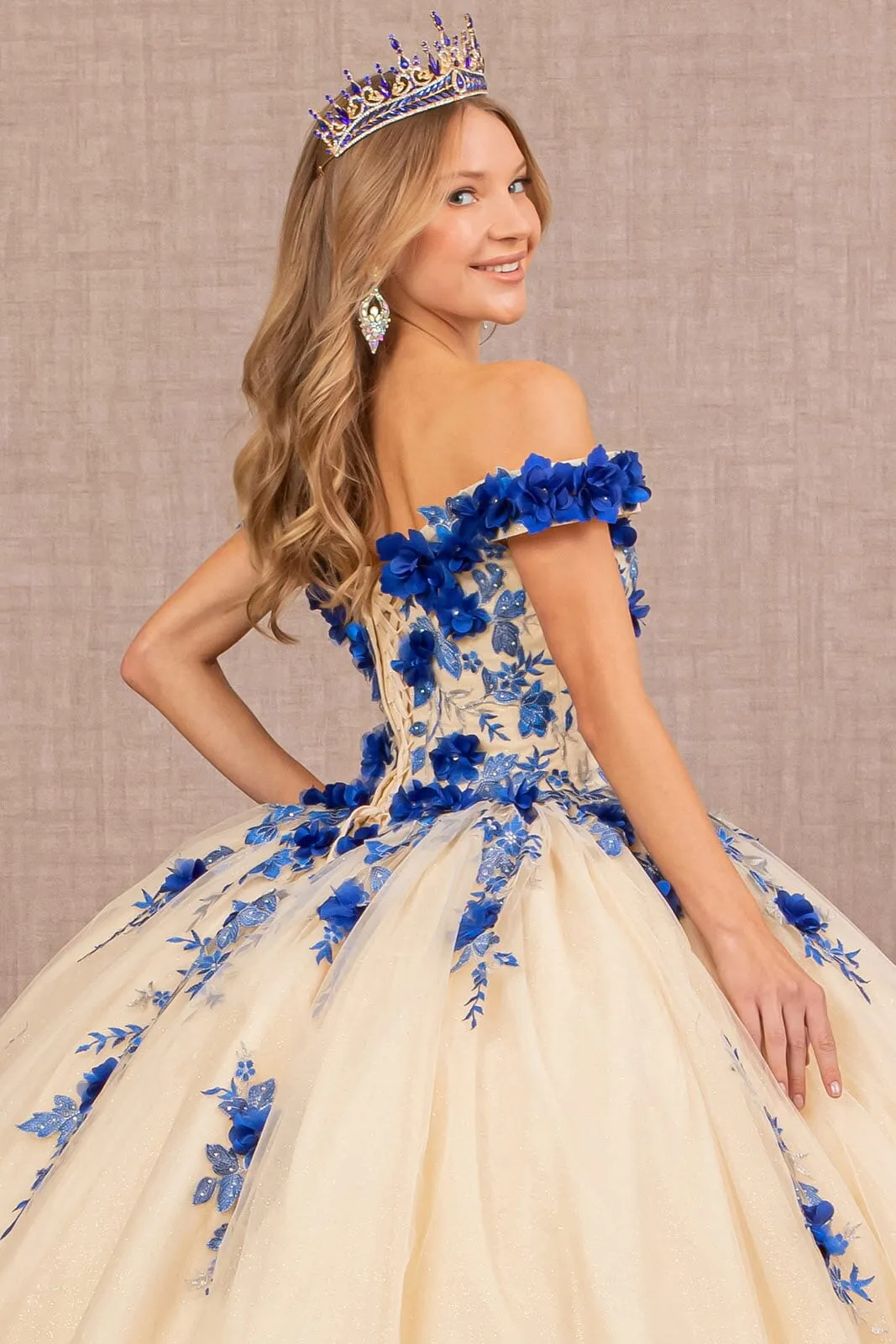 Elizabeth K GL3105 Elegant 3D Floral Off-Shoulder Ball Gown