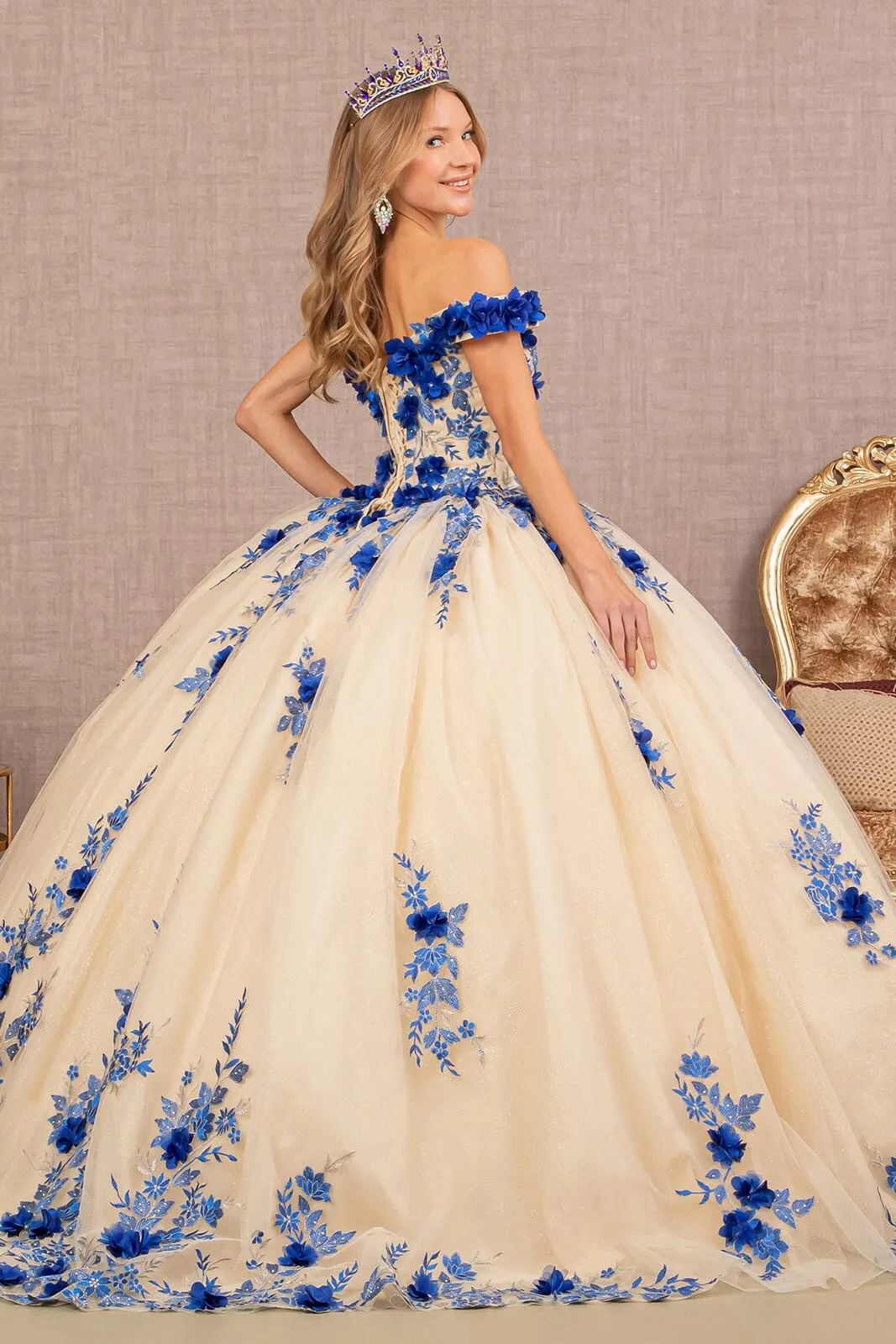 Elizabeth K GL3105 Elegant 3D Floral Off-Shoulder Ball Gown