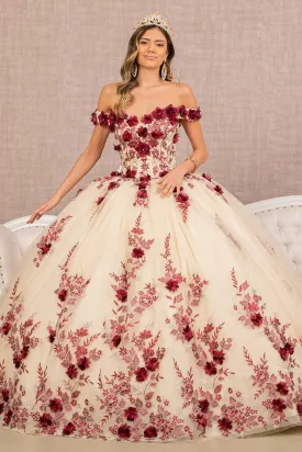 Elizabeth K GL3105 Elegant 3D Floral Off-Shoulder Ball Gown
