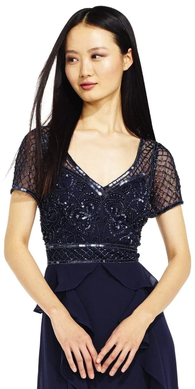 Adrianna Papell AP1E201086 Sparkly V-Neck A-Line Dress