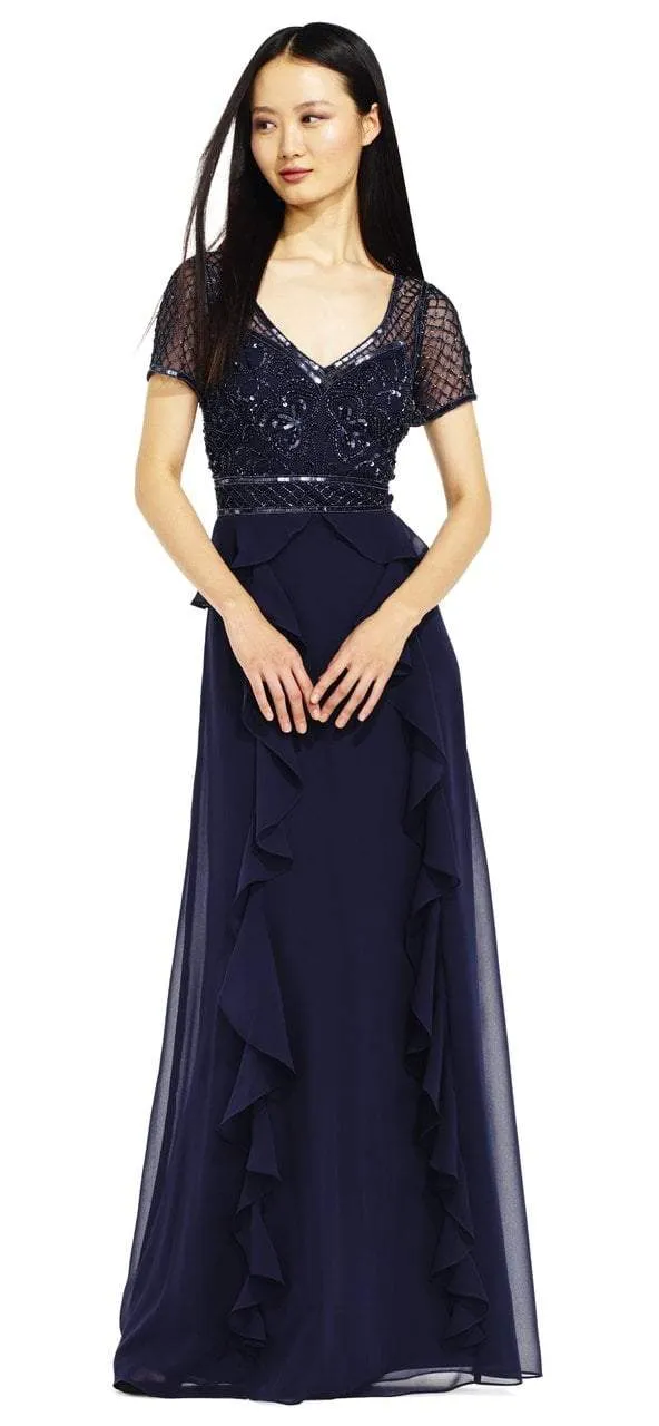 Adrianna Papell AP1E201086 Sparkly V-Neck A-Line Dress