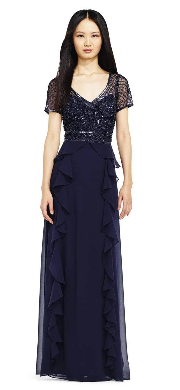 Adrianna Papell AP1E201086 Sparkly V-Neck A-Line Dress