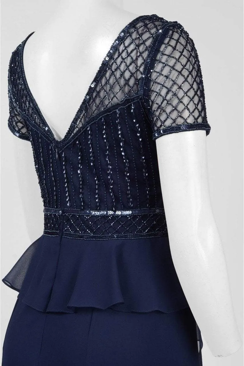 Adrianna Papell AP1E201086 Sparkly V-Neck A-Line Dress