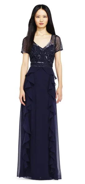 Adrianna Papell AP1E201086 Sparkly V-Neck A-Line Dress