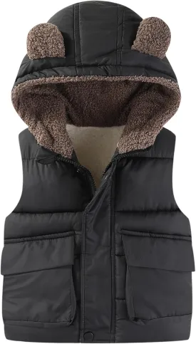 AIWUHE Toddler Boys Girls Hooded Puffer Vest Padded Warm Winter Jacket Sleeveless Bear ears Zipper Up Coat with pocket 1-7Y