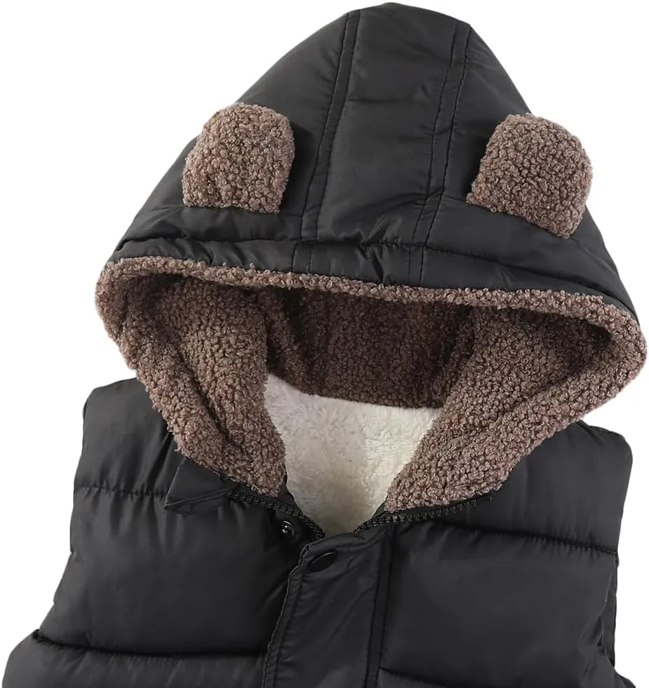 AIWUHE Toddler Boys Girls Hooded Puffer Vest Padded Warm Winter Jacket Sleeveless Bear ears Zipper Up Coat with pocket 1-7Y