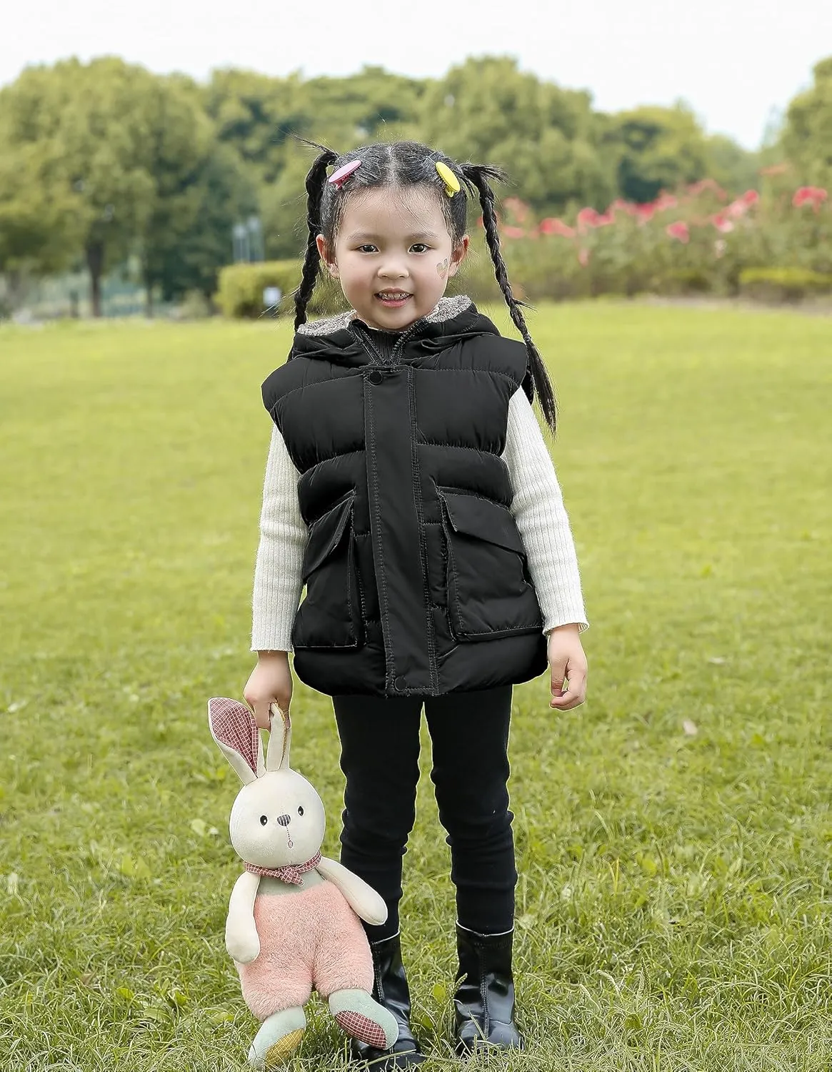 AIWUHE Toddler Boys Girls Hooded Puffer Vest Padded Warm Winter Jacket Sleeveless Bear ears Zipper Up Coat with pocket 1-7Y