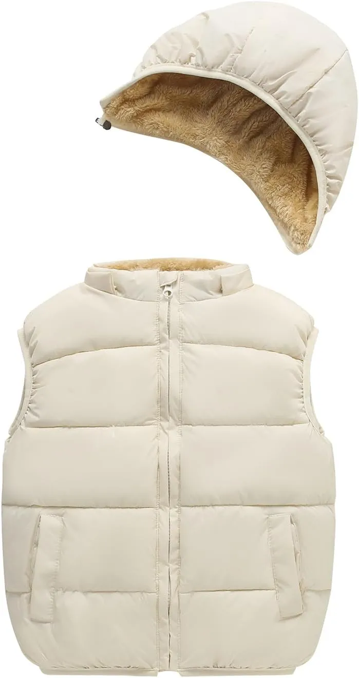 AMIYAN Toddler Winter Puffer Vest Boys Hooded Sleeveless Jacket Lightweight Warm Down Coat with Pocket for Kids 1-7 Years