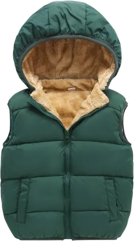 AMIYAN Toddler Winter Puffer Vest Boys Hooded Sleeveless Jacket Lightweight Warm Down Coat with Pocket for Kids 1-7 Years