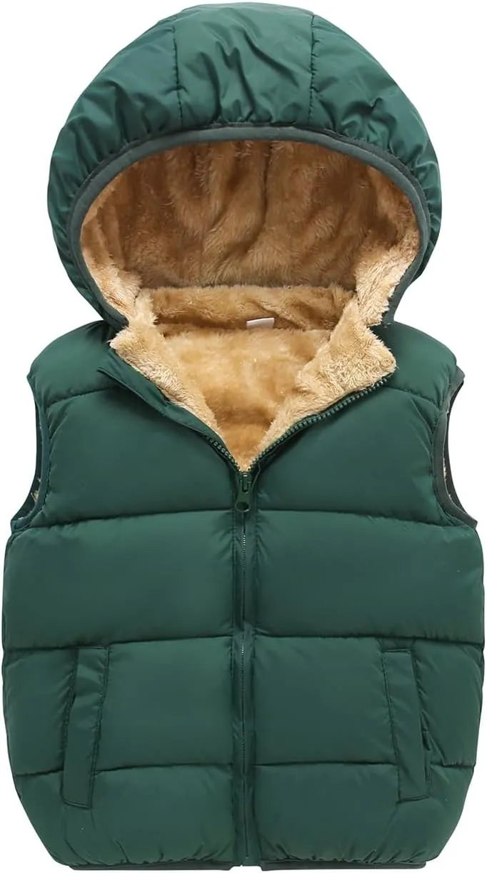 AMIYAN Toddler Winter Puffer Vest Boys Hooded Sleeveless Jacket Lightweight Warm Down Coat with Pocket for Kids 1-7 Years