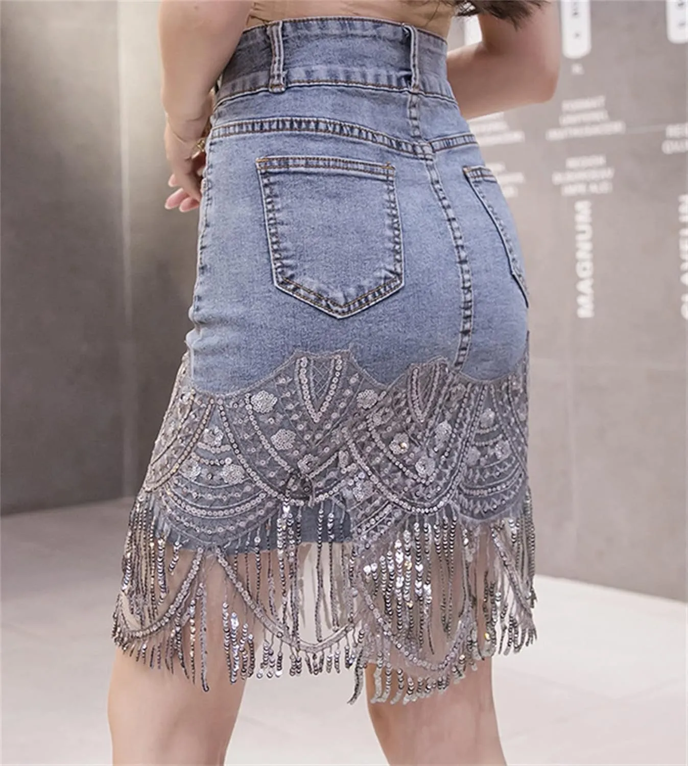 Andongnywell Women's High Waisted Jean Skirt Fringed Slim Fit Denim Mini Skirt Denim Skirt Women Shorts Jean