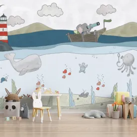 Aquatic Animals Kids Room Wallpaper, Ocean Theme Wallpapers for Kids, Customised