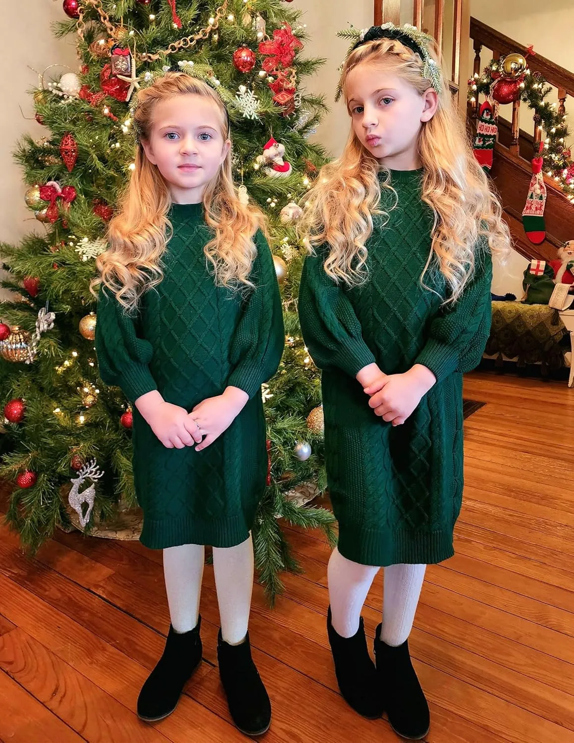 Arshiner Girl's Sweater Dress Puff Long Sleeve Casual Cable Knit Pullover Fall Dresses for 6-12 Years