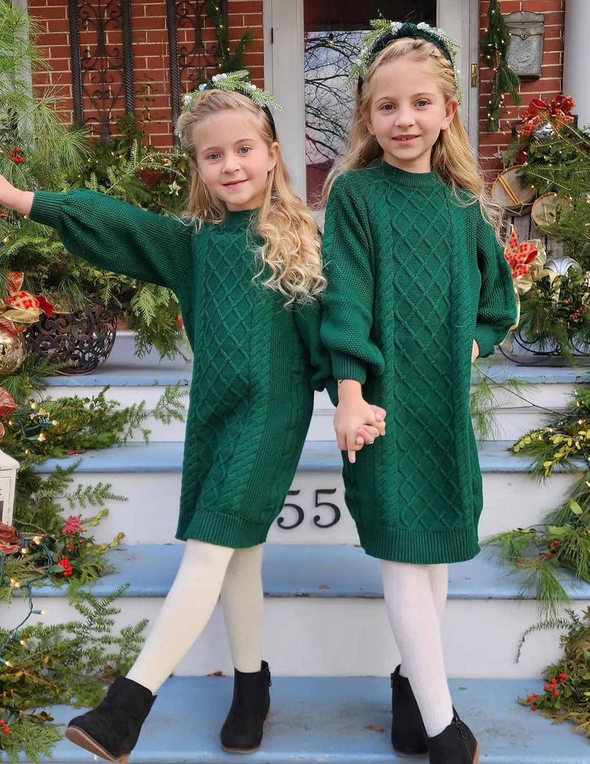 Arshiner Girl's Sweater Dress Puff Long Sleeve Casual Cable Knit Pullover Fall Dresses for 6-12 Years