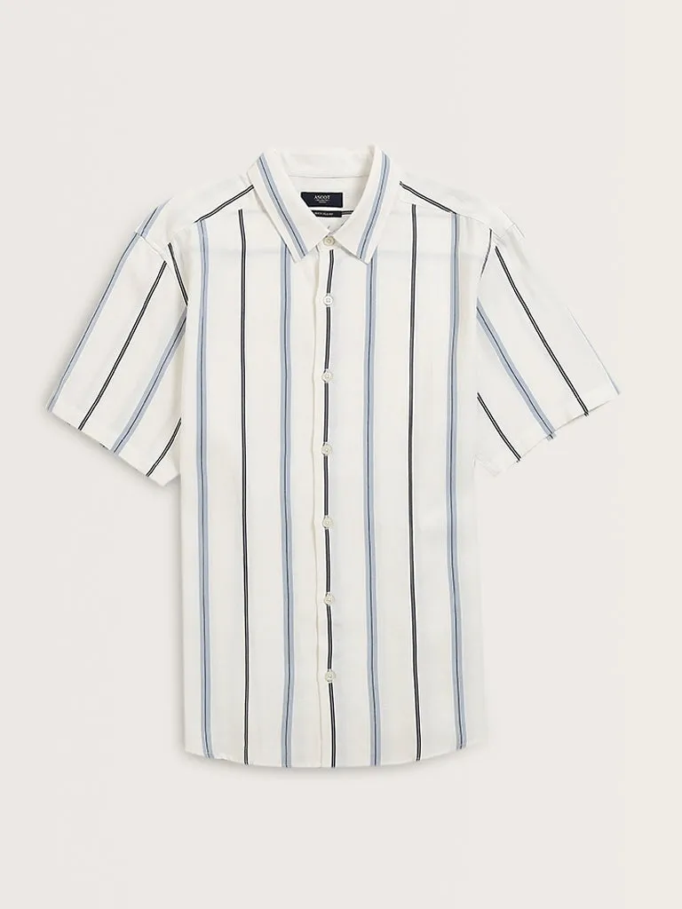 Ascot Off-White Striped Blended Linen Relaxed-Fit Shirt