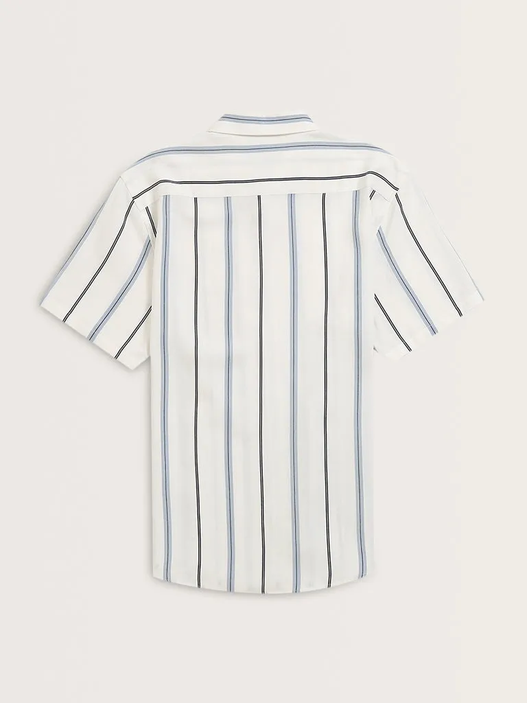 Ascot Off-White Striped Blended Linen Relaxed-Fit Shirt