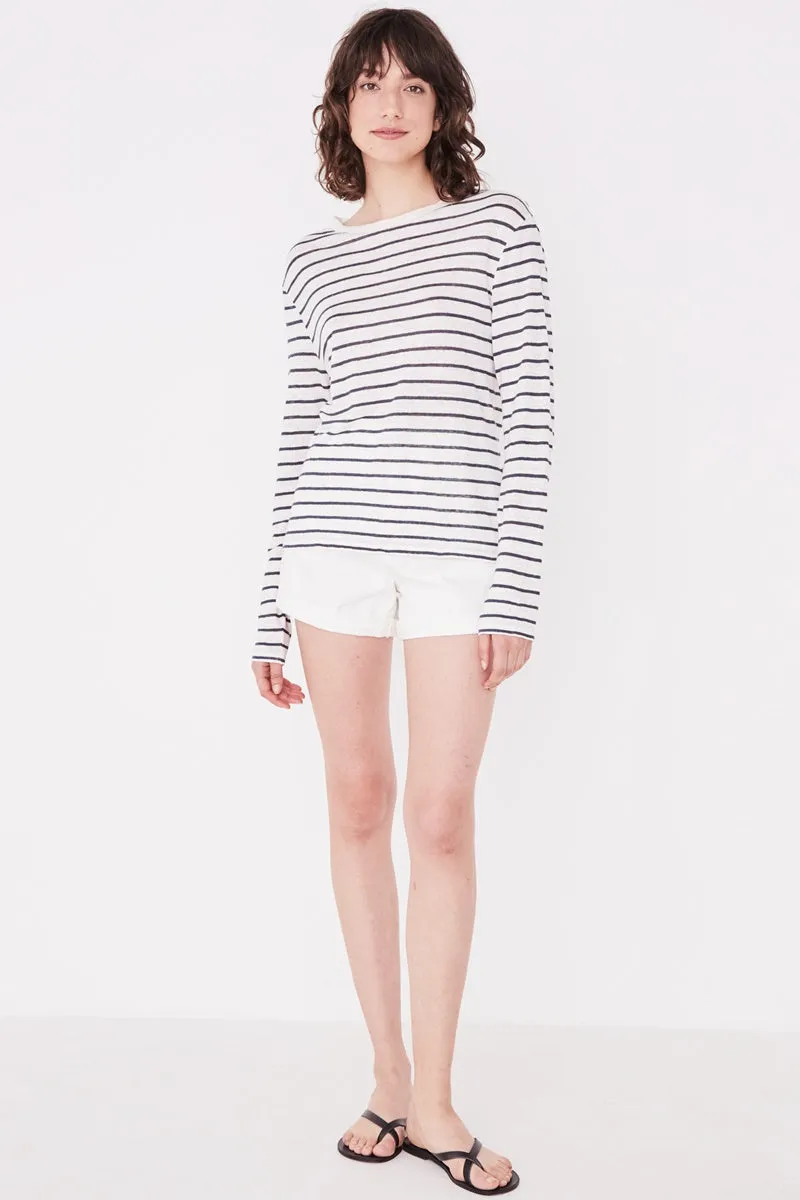 Assembly Label - Mara Linen Long Sleeve Tee - Vintage Navy Stripe
