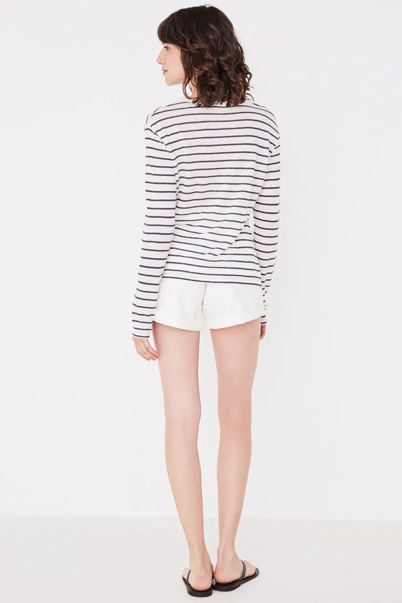 Assembly Label - Mara Linen Long Sleeve Tee - Vintage Navy Stripe
