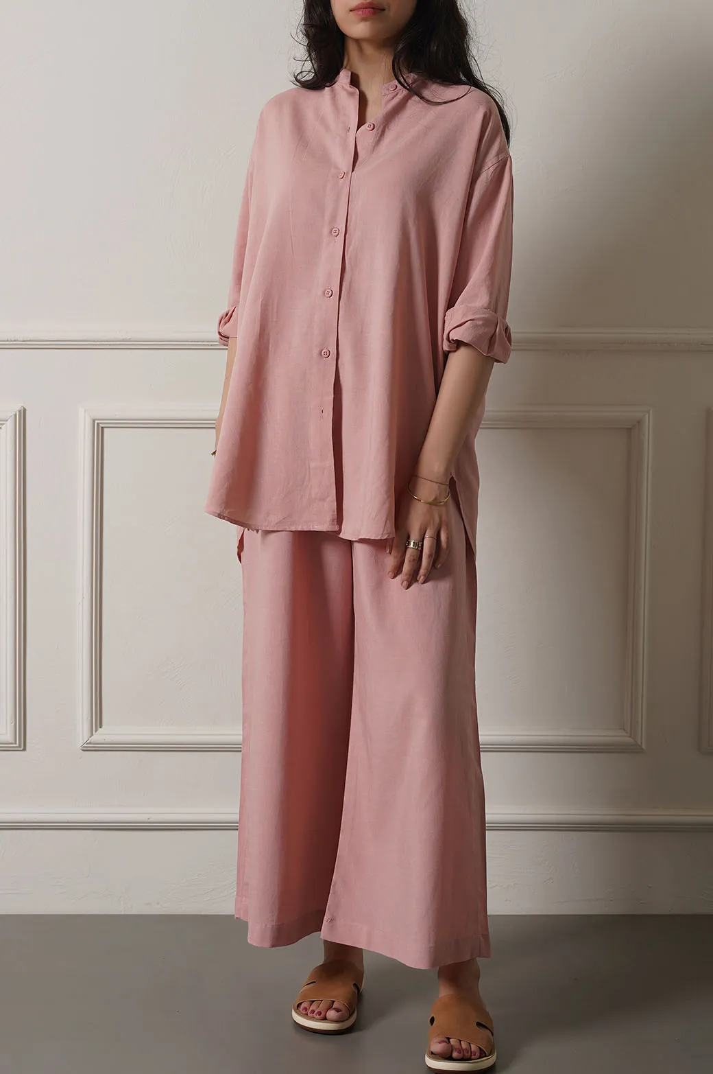 BAND COLLAR LONG SHIRT