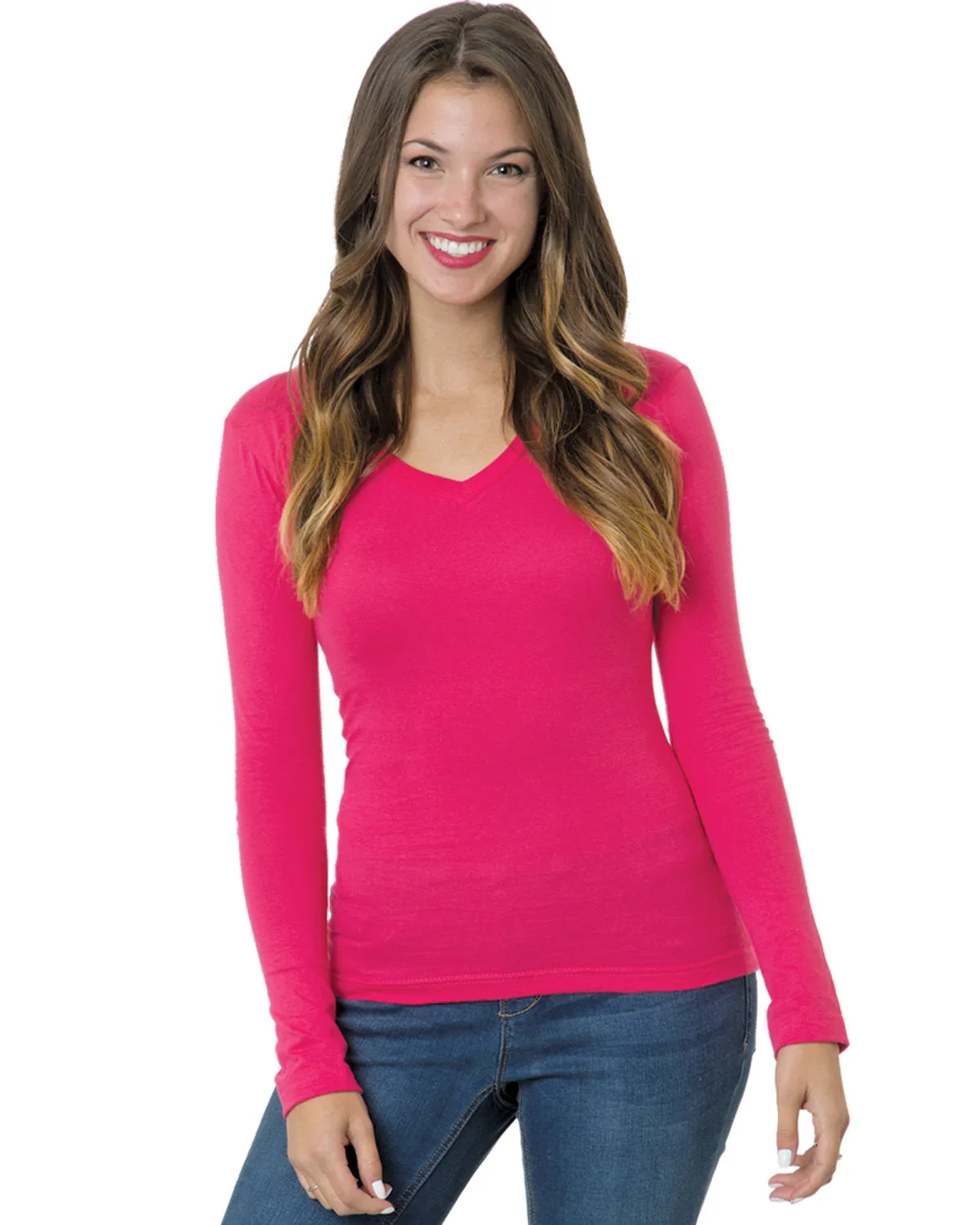 Bayside Junior's 4.2 oz., Fine Jersey Long-Sleeve V-Neck T-Shirt