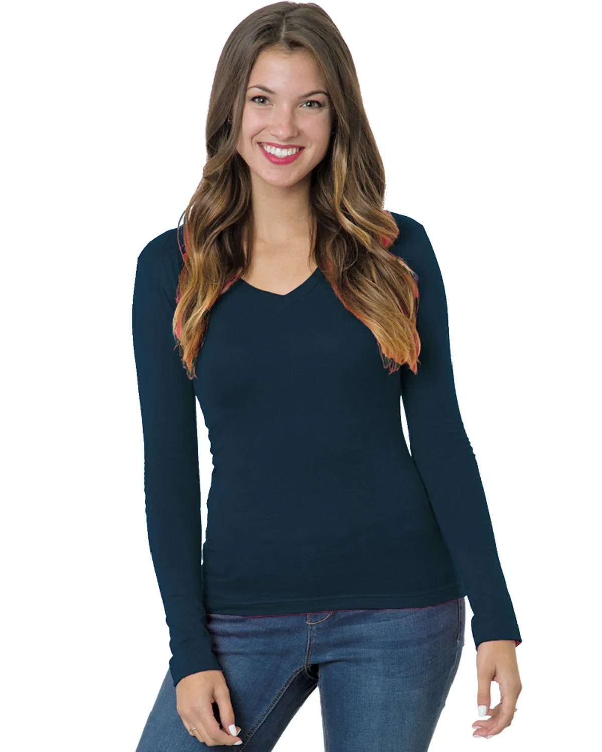 Bayside Junior's 4.2 oz., Fine Jersey Long-Sleeve V-Neck T-Shirt