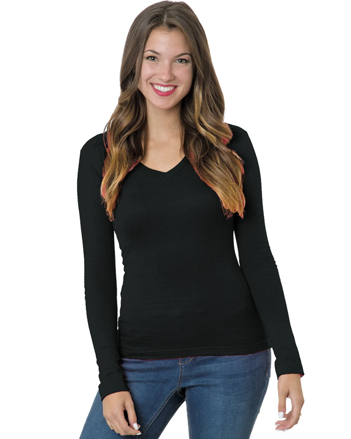 Bayside Junior's 4.2 oz., Fine Jersey Long-Sleeve V-Neck T-Shirt