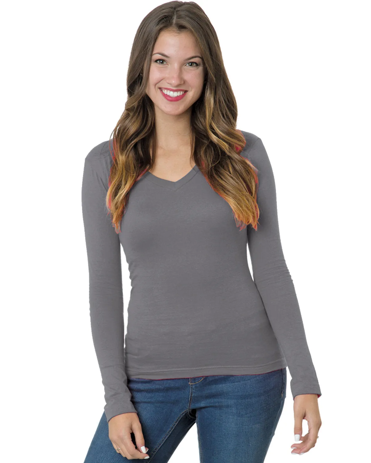 Bayside Junior's 4.2 oz., Fine Jersey Long-Sleeve V-Neck T-Shirt