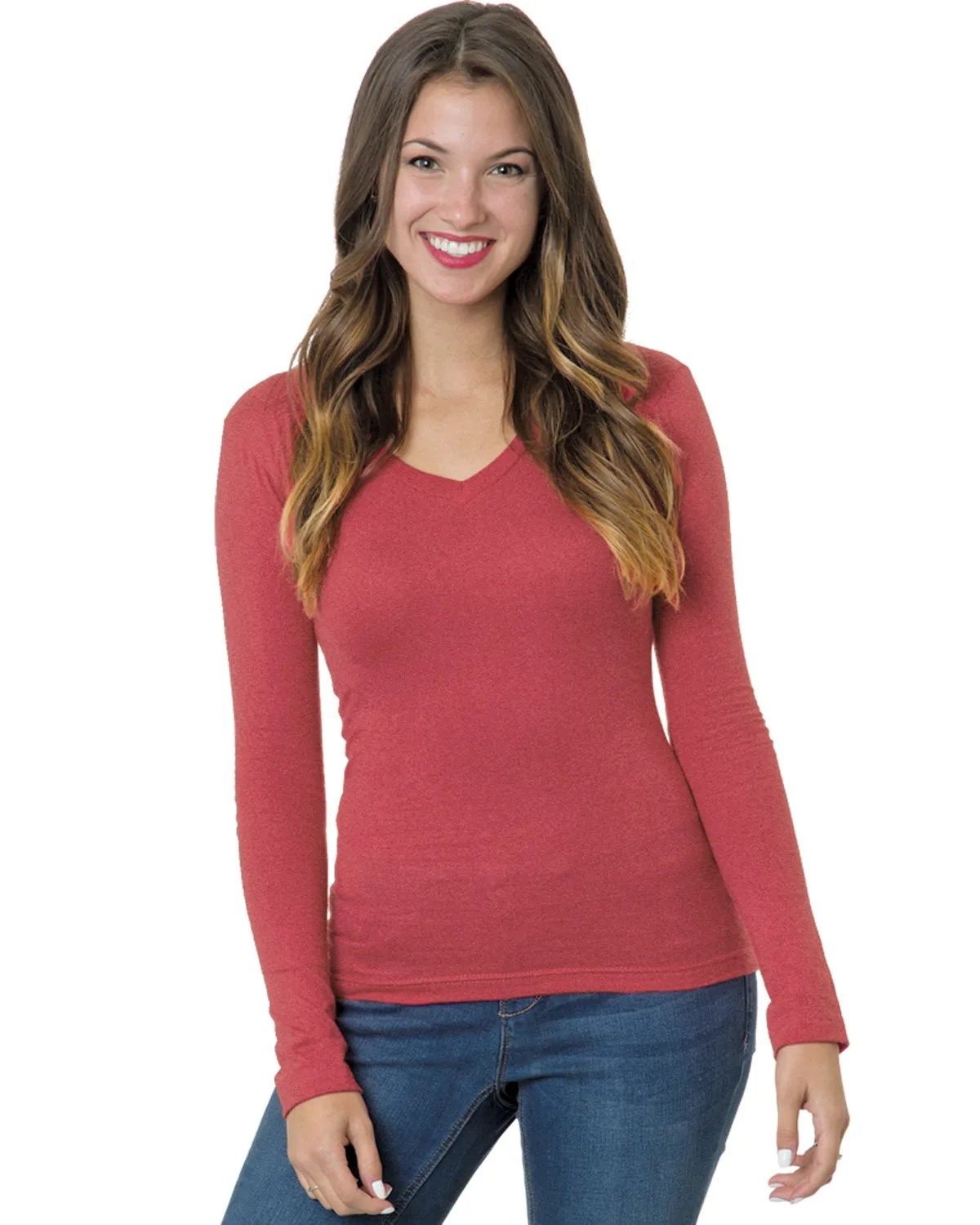 Bayside Junior's 4.2 oz., Fine Jersey Long-Sleeve V-Neck T-Shirt