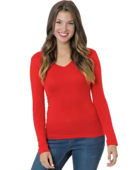 Bayside Junior's 4.2 oz., Fine Jersey Long-Sleeve V-Neck T-Shirt