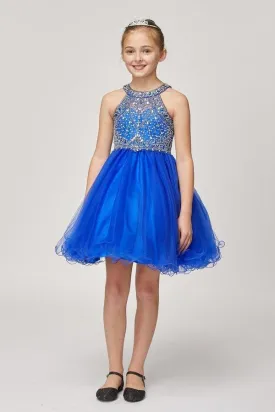 Beaded Girls Short Halter Dress by Cinderella Couture 5022