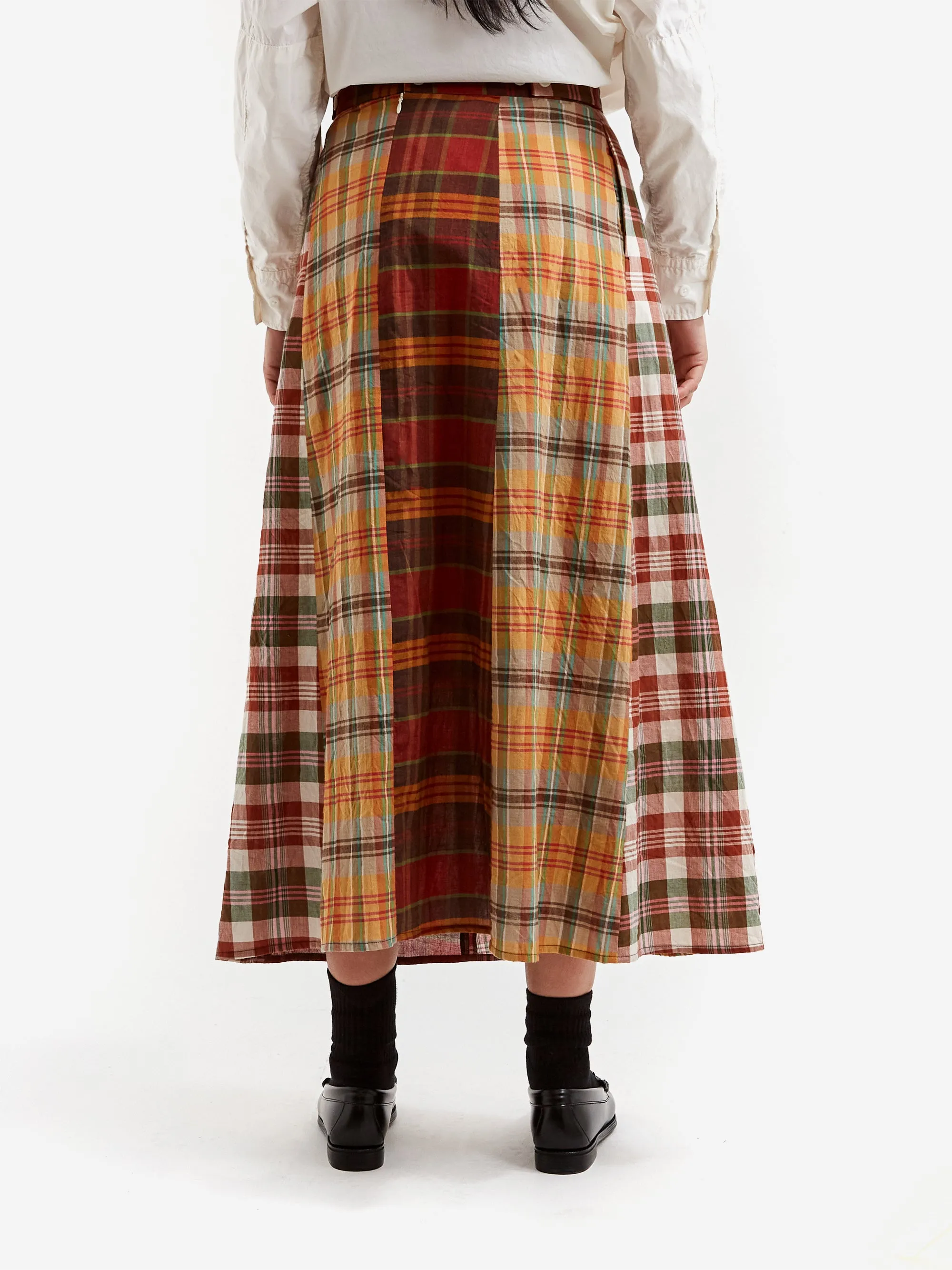 Beams Boy Madras Check Crazy Skirt - Brown