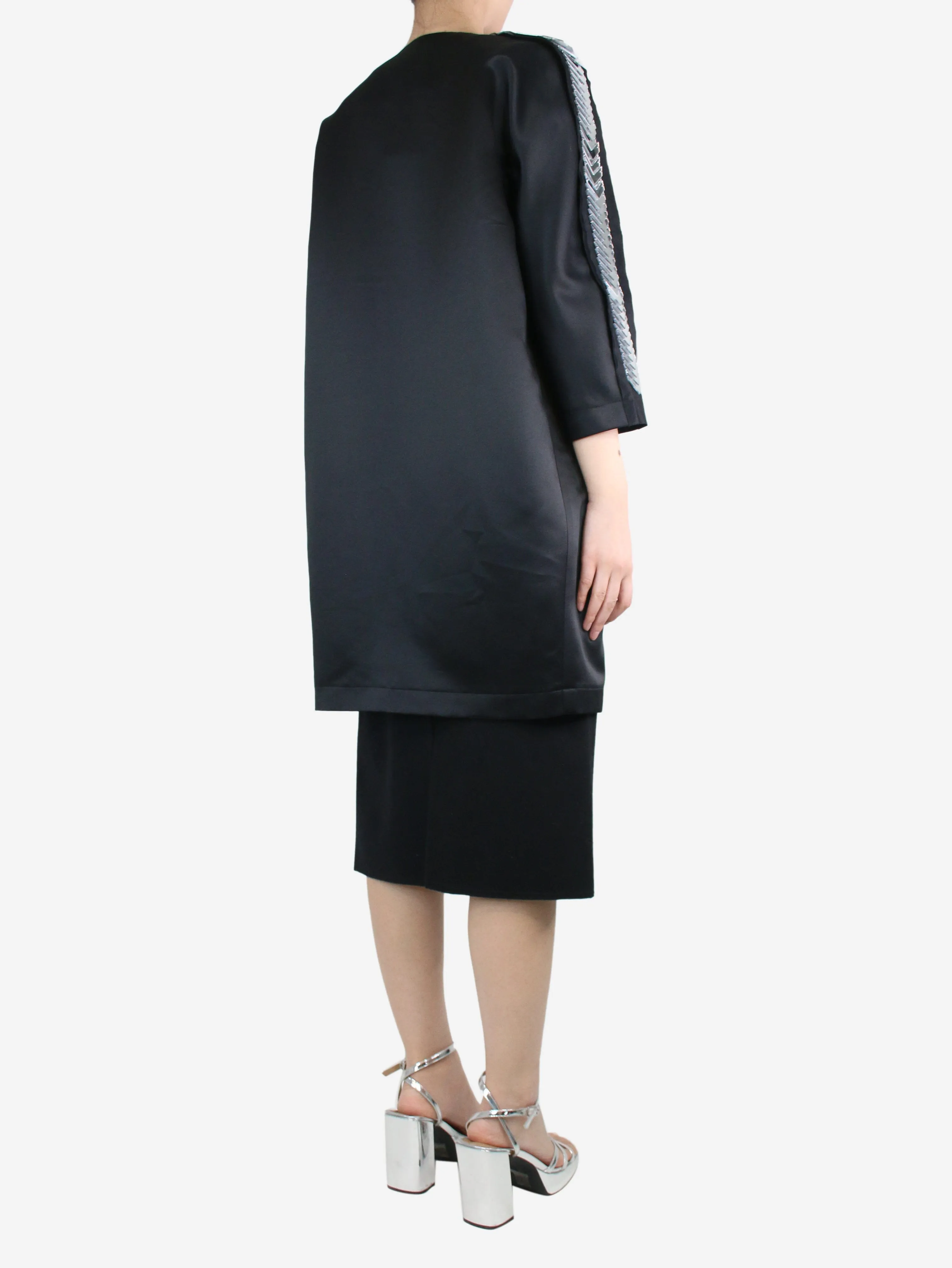 Black embellished satin coat - size UK 10
