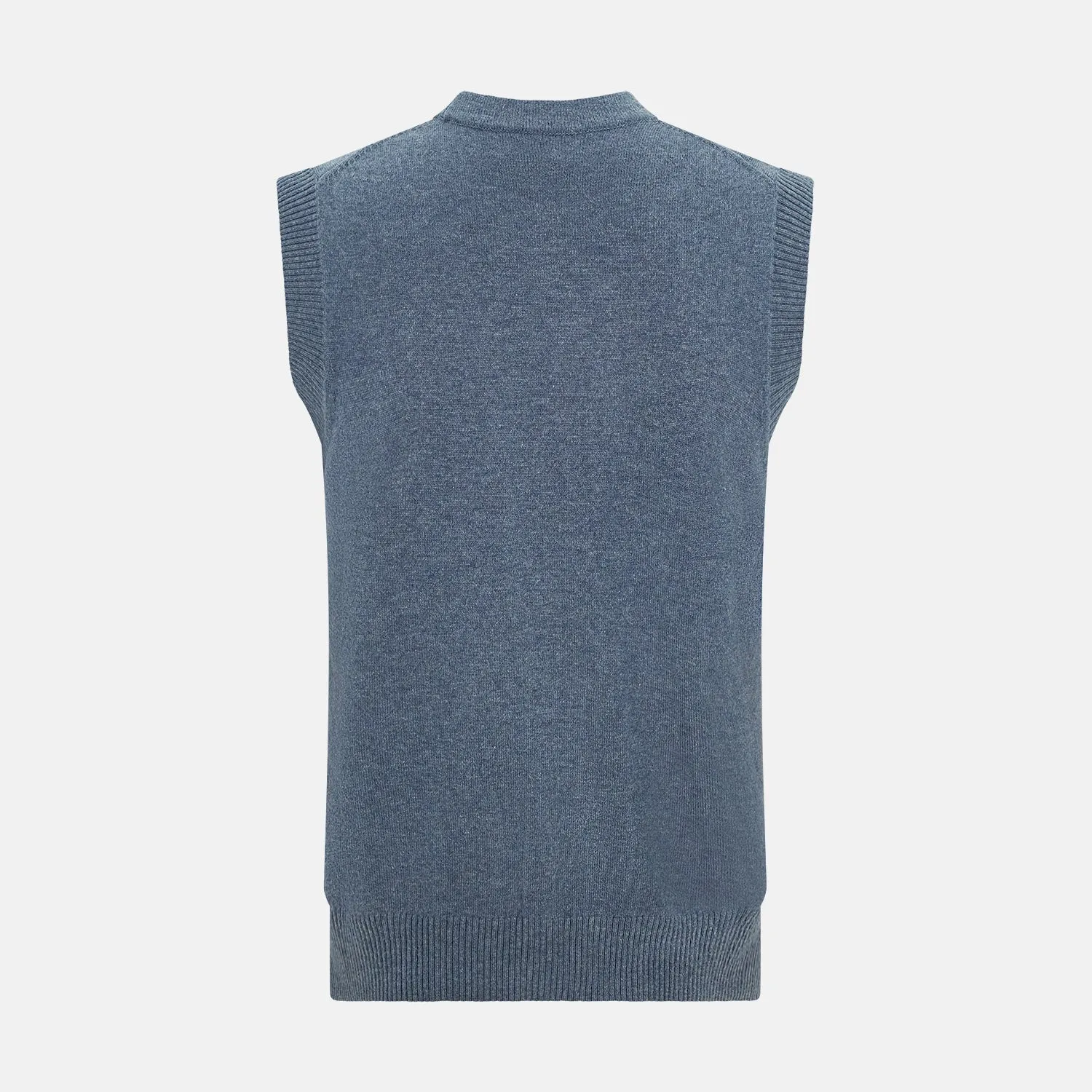 Blue Melange Cashmere Sleeveless Cardigan