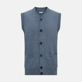 Blue Melange Cashmere Sleeveless Cardigan