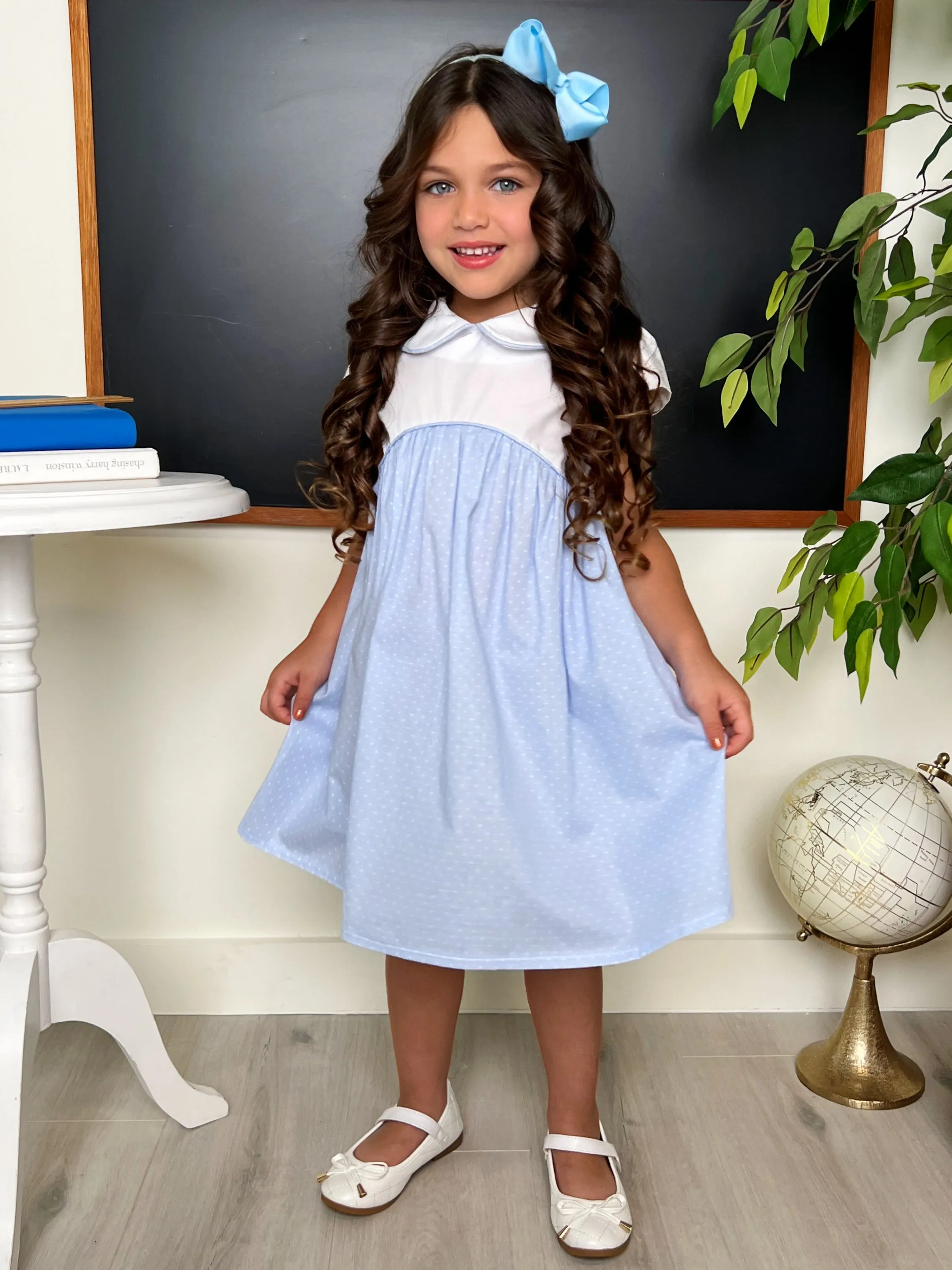 Blue Peter Pan Collared Polka Dot Dress by Kids Couture