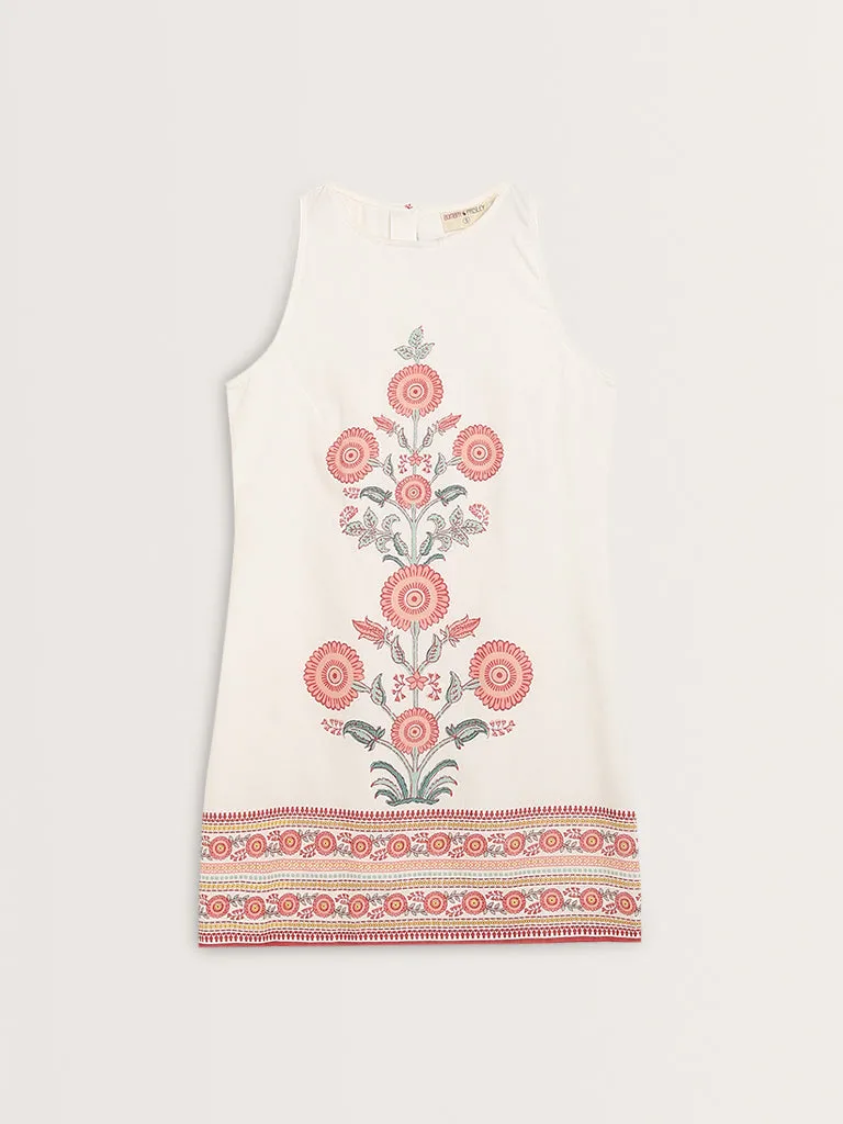 Bombay Paisley White Floral Printed Straight Cotton Dress