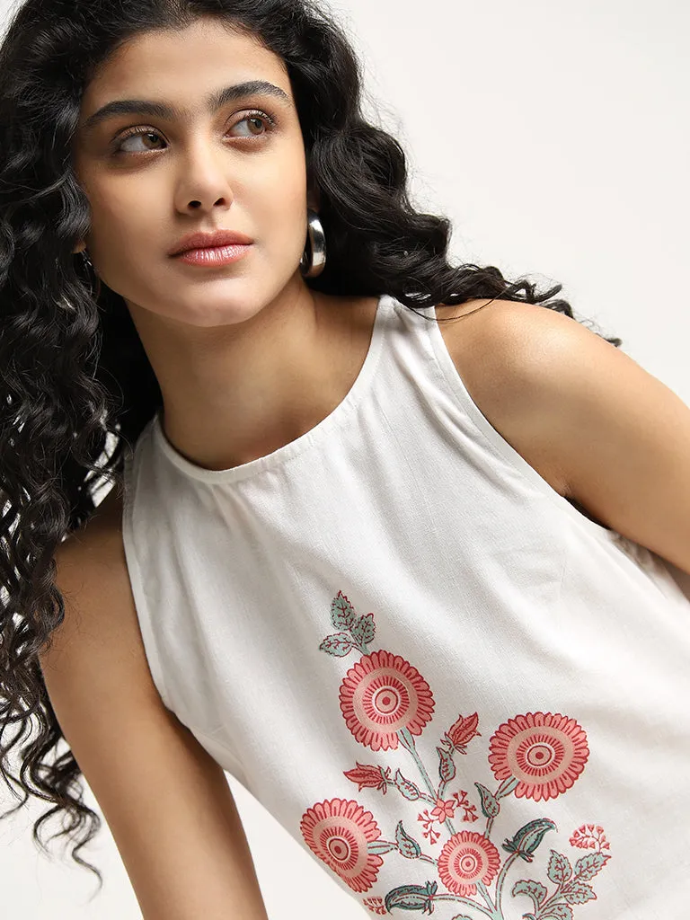 Bombay Paisley White Floral Printed Straight Cotton Dress