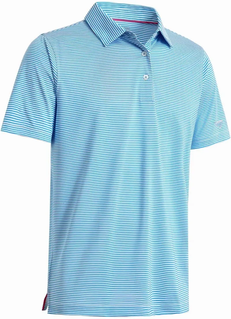 Boys Polo Shirts Short Sleeve Striped Performance Moisture Wicking Dry Fit Golf Shirts for Boys Youth Kids