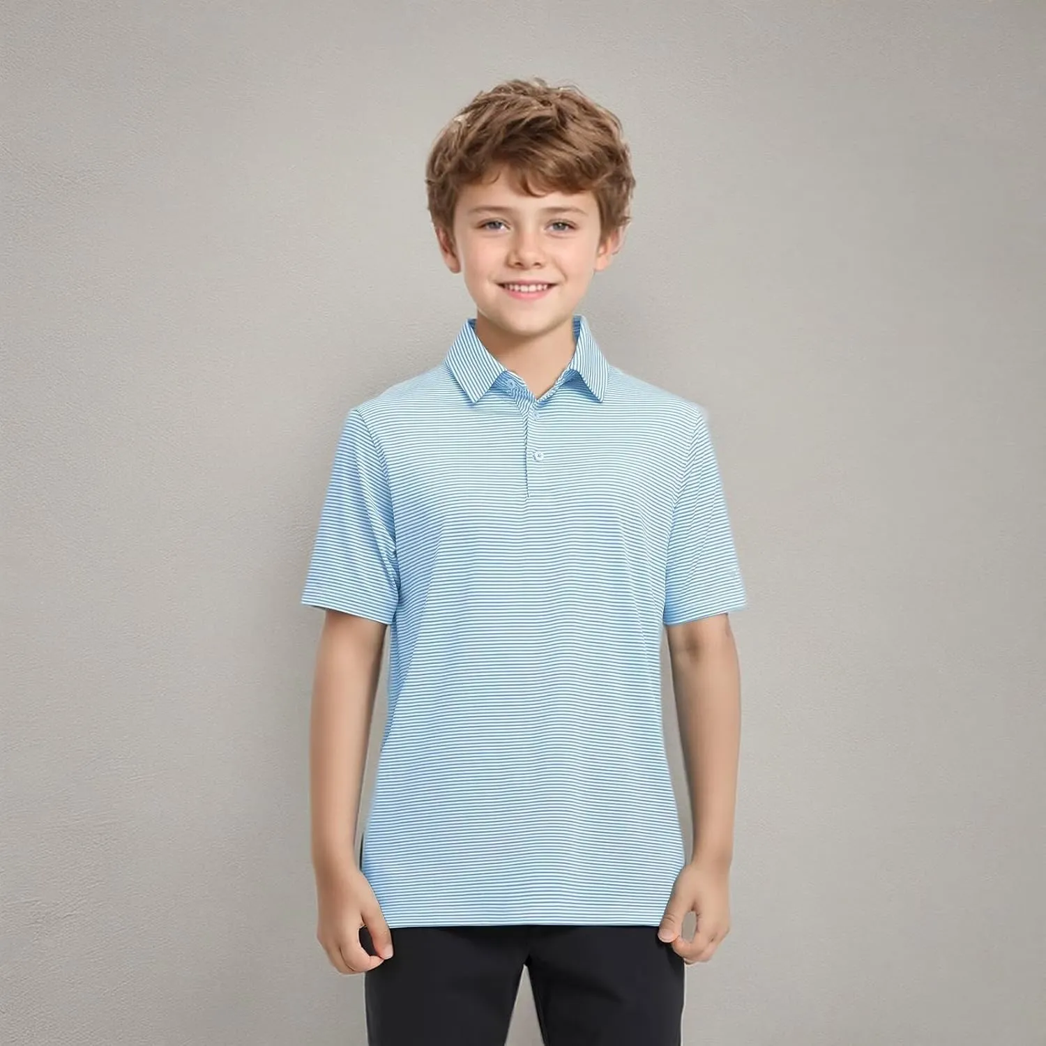 Boys Polo Shirts Short Sleeve Striped Performance Moisture Wicking Dry Fit Golf Shirts for Boys Youth Kids
