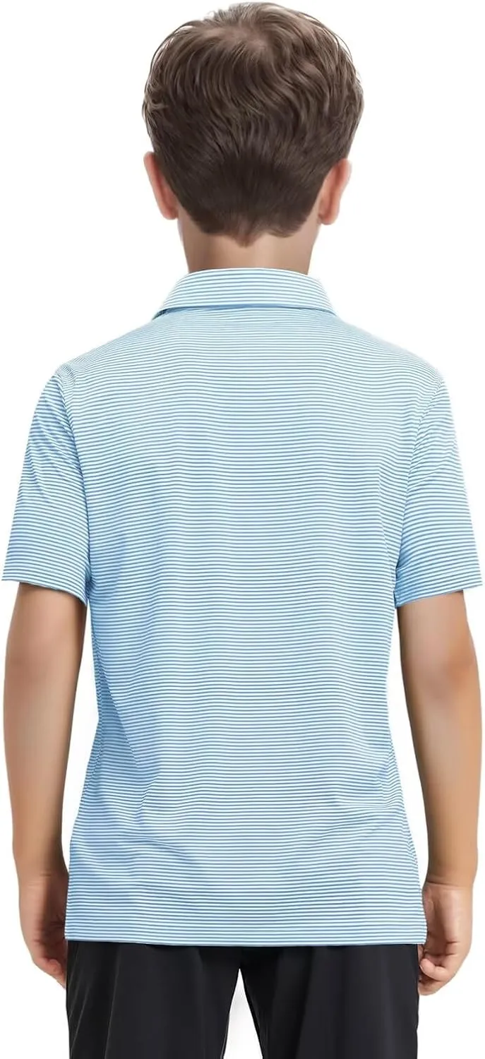 Boys Polo Shirts Short Sleeve Striped Performance Moisture Wicking Dry Fit Golf Shirts for Boys Youth Kids