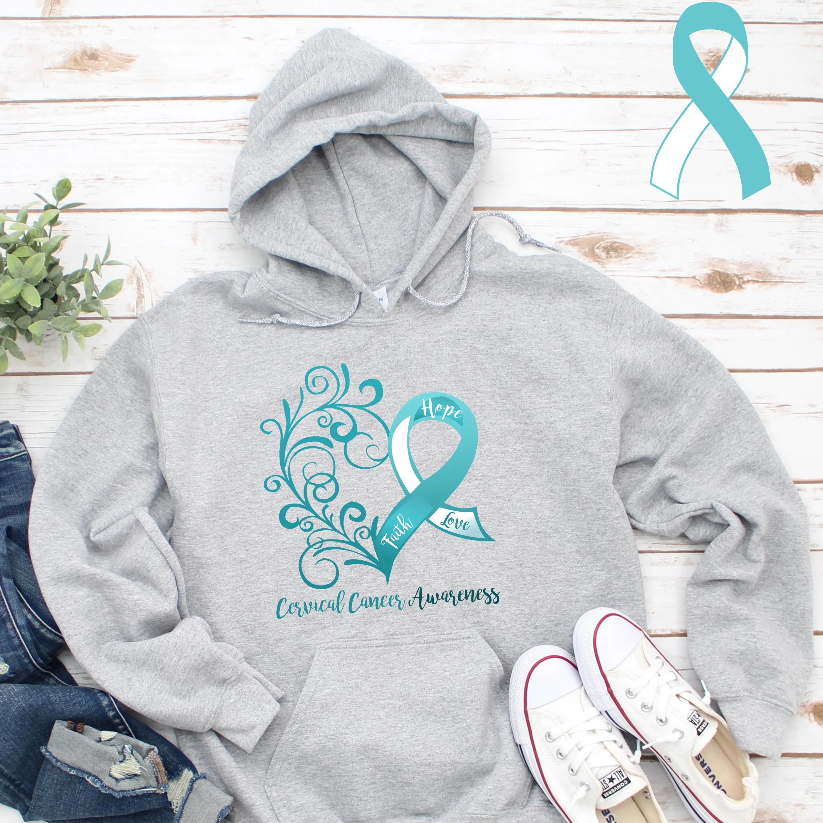 Cervical Cancer Awareness Heart Hoodie - Several Colors Available