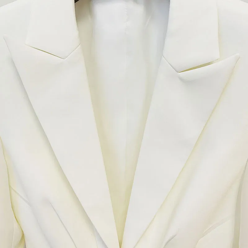 Chic Tie Front Blazer Pleated Zip Embellished Pant Matching Set - White