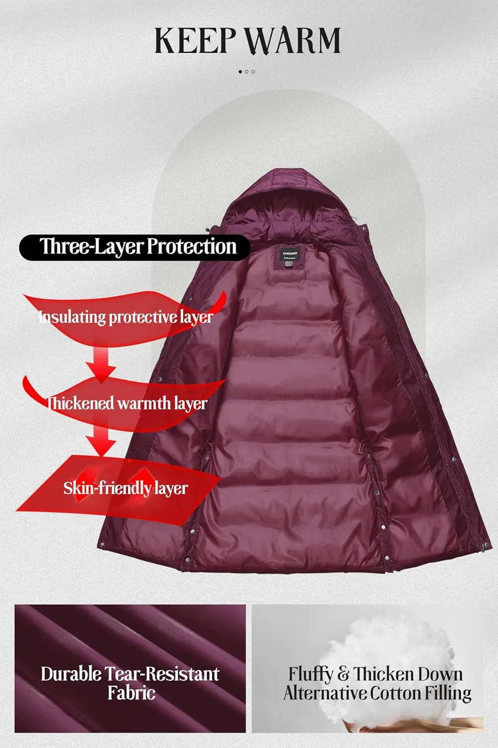 Chrisuno Women's Long Winter Coat Warm Windproof Quilted Puffer Jacket Thicken Puffy Parka With Hood