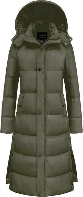 Chrisuno Women's Long Winter Coat Warm Windproof Quilted Puffer Jacket Thicken Puffy Parka With Hood