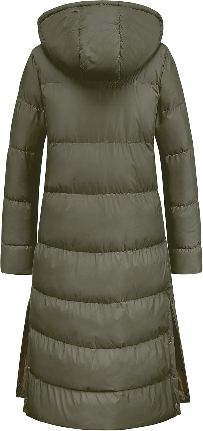 Chrisuno Women's Long Winter Coat Warm Windproof Quilted Puffer Jacket Thicken Puffy Parka With Hood